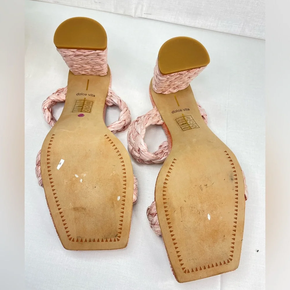 DOLCE VITA Paily Pink Raffia Straw Block Sandal Heels 9.5 ( G‎ 115)